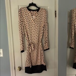 ESQUALO Tan and Cream Sheath Midi Dress